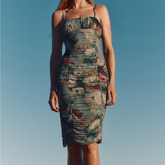 ZARA Floral Print Draped Dress - Picture 1 of 6